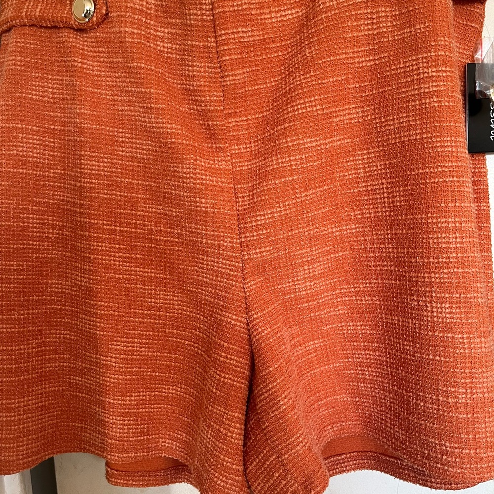 High Waist Orange Tweed Shorts